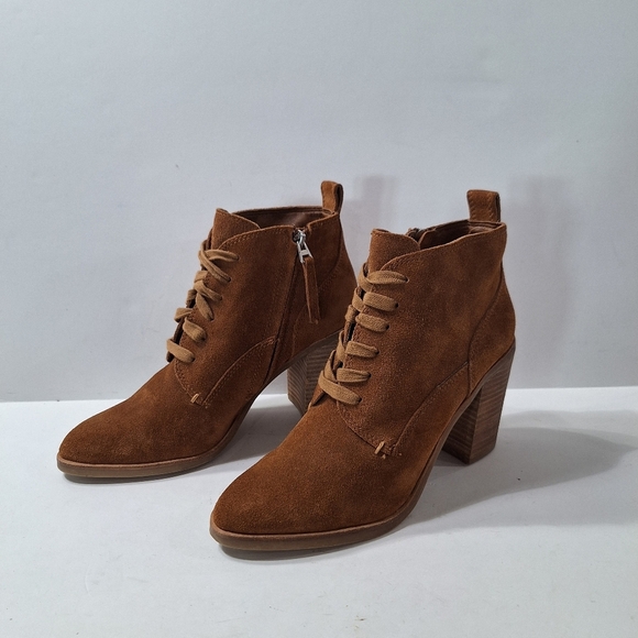 Dolce Vita Brown Classic Preppy Suede Side Zip Lace Up Block Heel Boots Size 10 - Picture 5 of 13